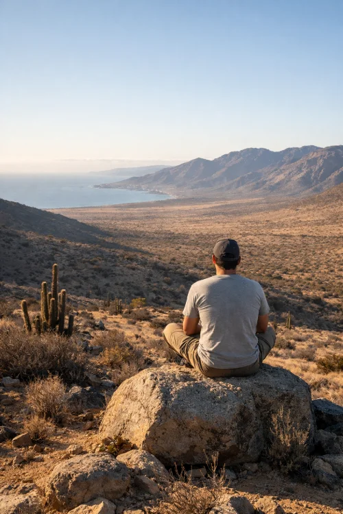 Man enjoying the silence and landscape in the Coquimbo desert